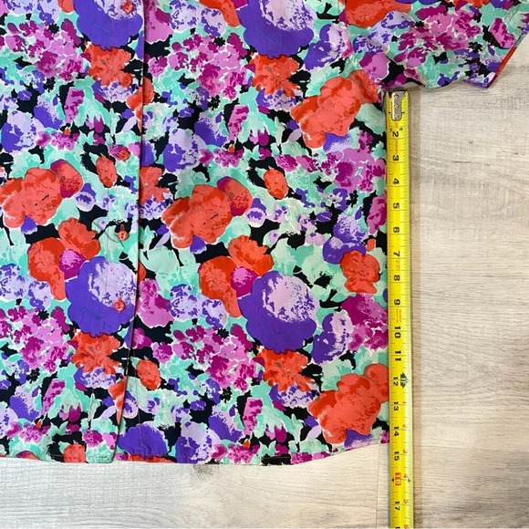 Vintage 1980s HER 100% Silk Short Sleeve Floral Blouse Size L - Picture 6 of 16